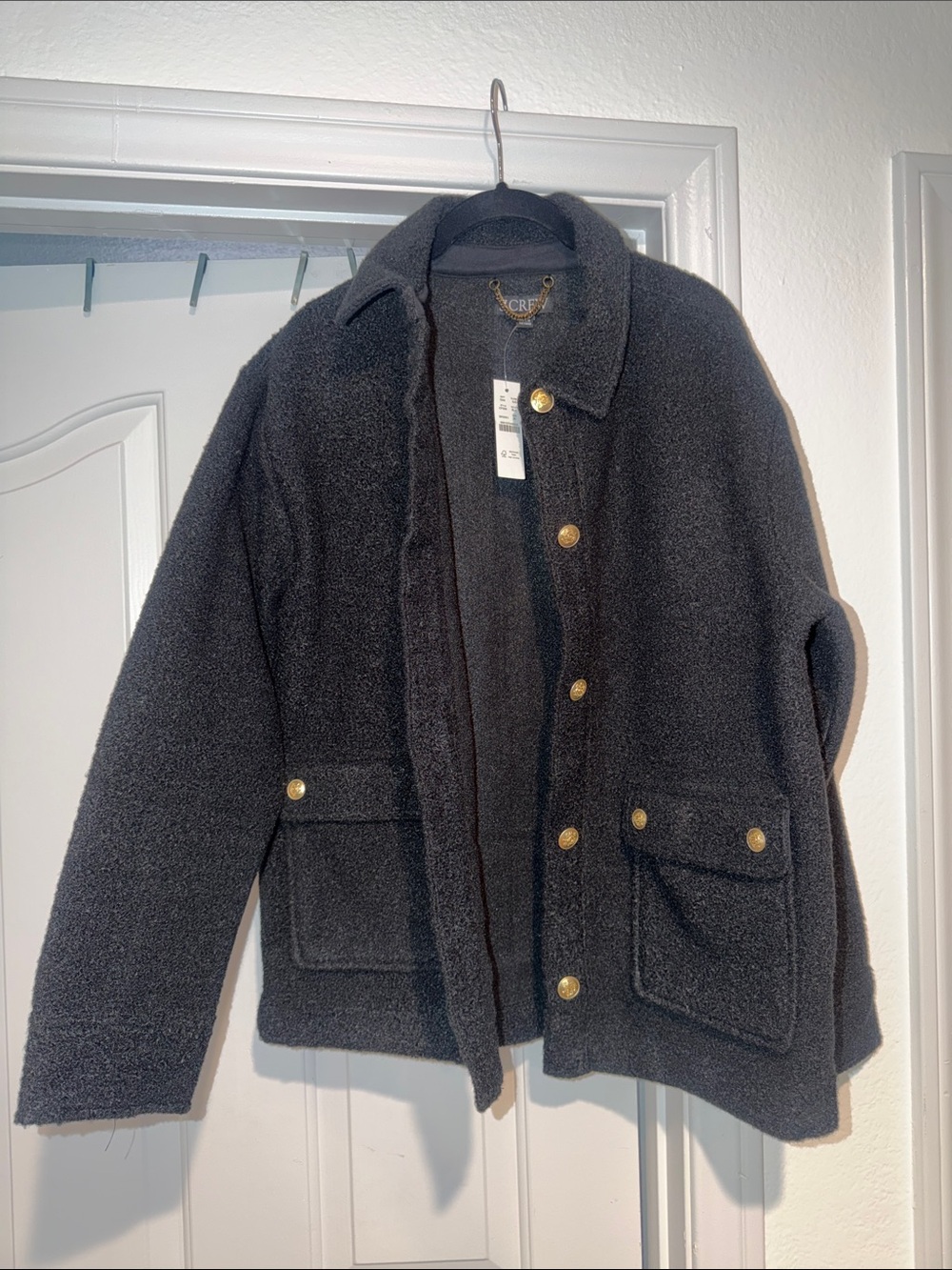 J. Crew | Jackets & Coats | J Crew Black Boucl Shirtjacket With Gold Buttons - Picture 3 of 5